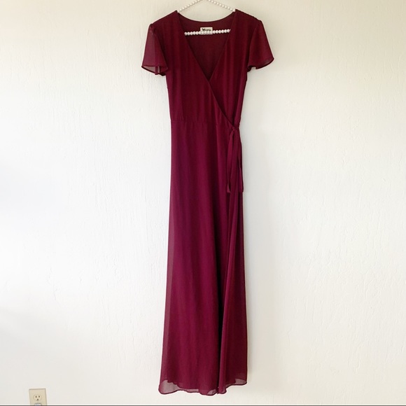 Show Me Your Mumu The Noelle Flutter Wrap Dress In Merlot - Picture 4 of 13